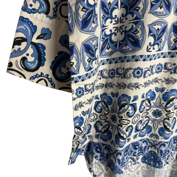Tuckernuck Majolica Tile Print Blue White Relaxed Coastal Tunic Top Size XS - Picture 5 of 12